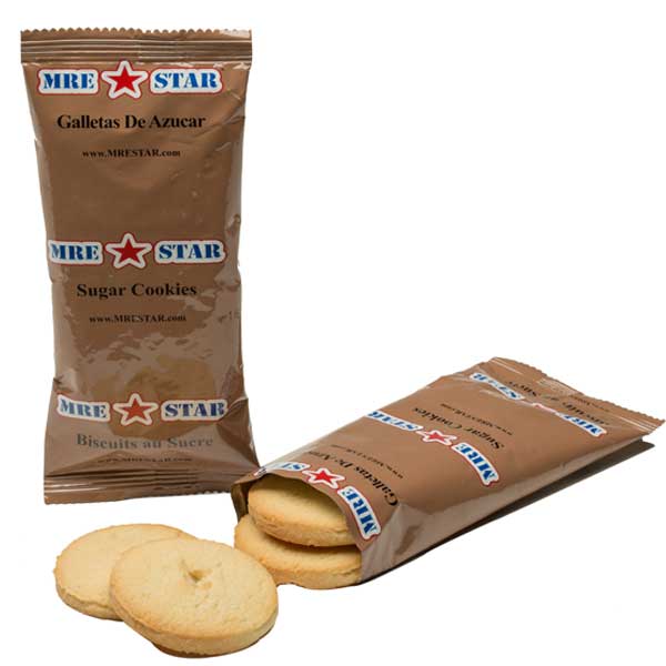 MRE Star sugar cookies packaging with cookies on a white background